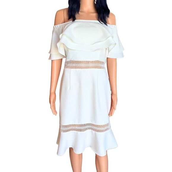 NWT Jarlo White Jazzmyn Off the Shoulder Tiered Ruffle Dress - Picture 3 of 7